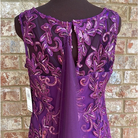 Alex Evenings Two Piece Embroidered Tulle Sleeveless Gown with Shawl Plum Sz 8 - Picture 8 of 12